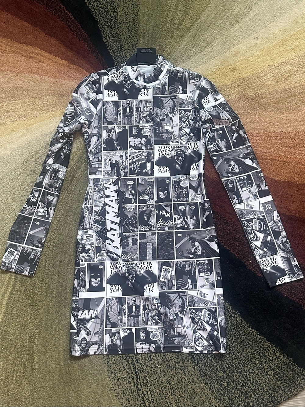 Batman Comic-Strip Long Sleeve Bodycon Dress - Black & White